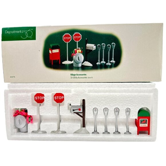 Department 56 Snow Village 9 pc Lot Utility Accessories Christmas Bundle Signs - Picture 1 of 5